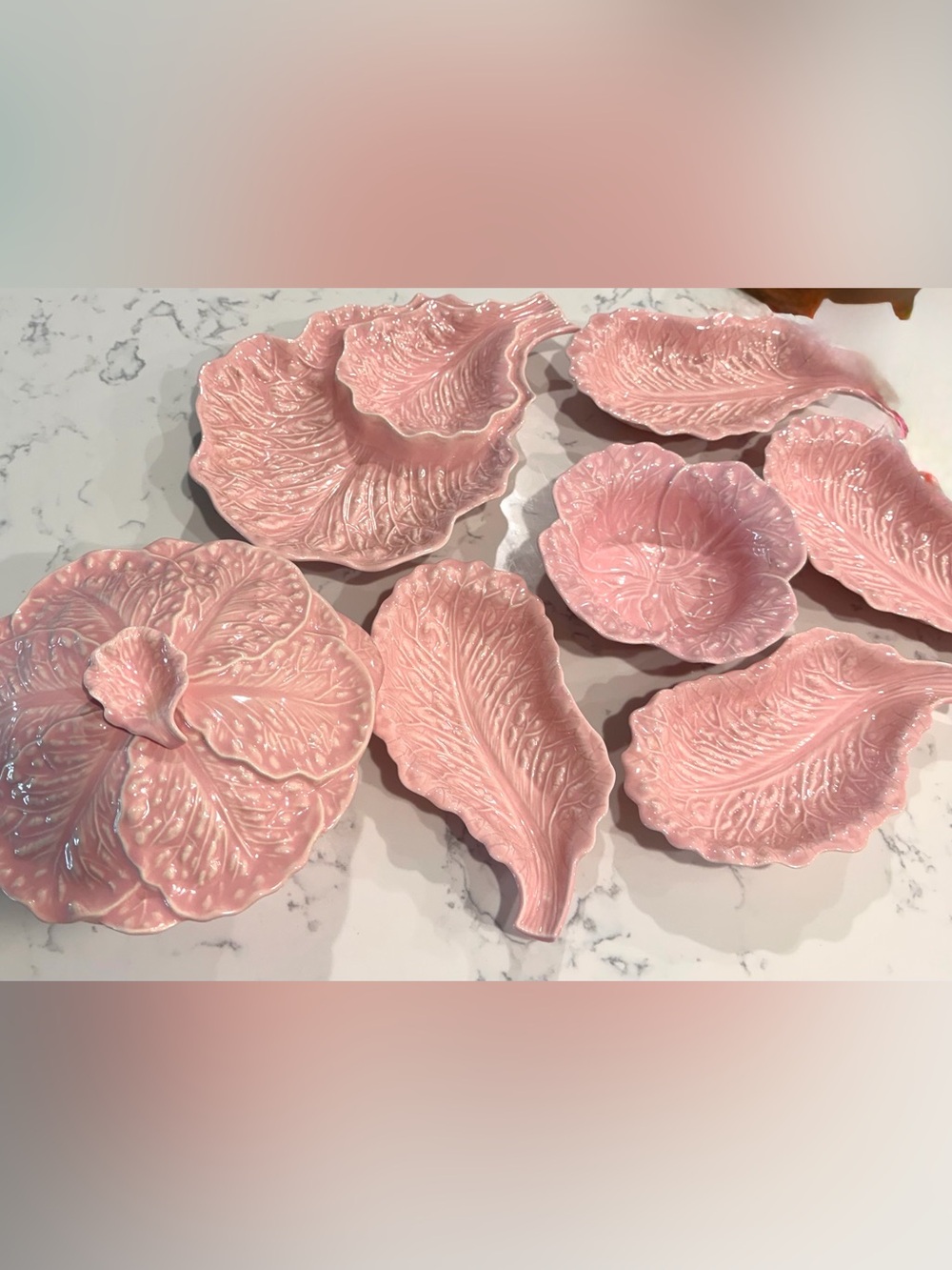 Miramar of California Set of 8 Pink Cabbage Leaf Serving Set EUC *BEAUTIFUL SET*